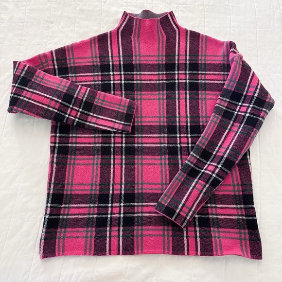 Tahari Sweaters - Tahari Plaid Mock Neck Pullover Sweater Women's LARGE Pink Plaid Preppy